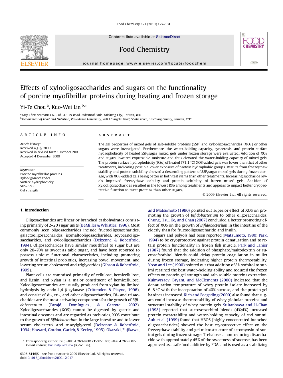 Effects of xylooligosaccharides and sugars on the functionality of porcine myofibrillar proteins during heating and frozen storage