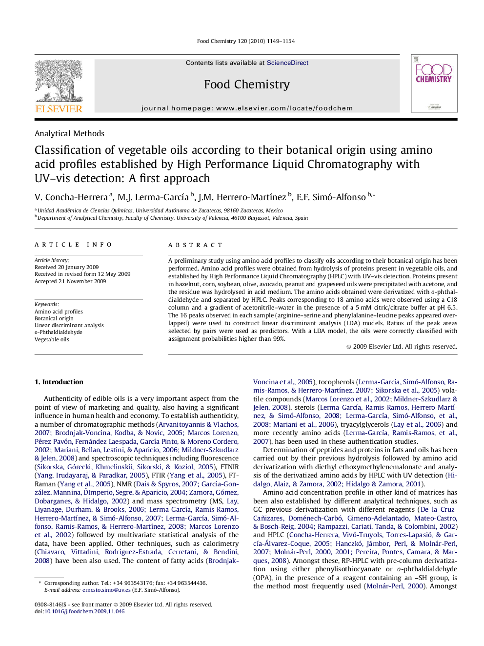 Classification of vegetable oils according to their botanical origin using amino acid profiles established by High Performance Liquid Chromatography with UV–vis detection: A first approach