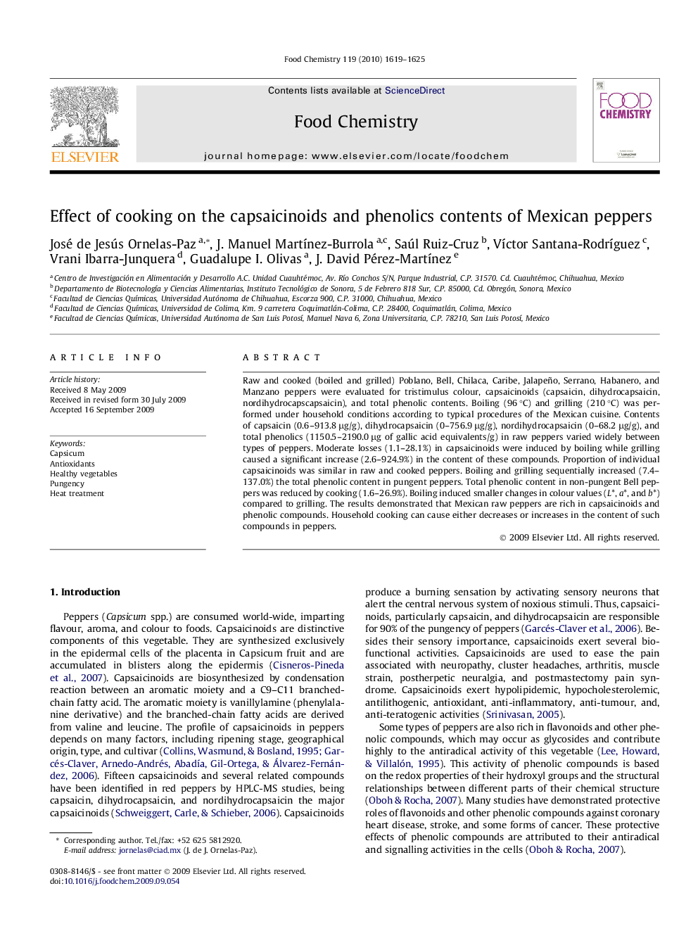 Effect of cooking on the capsaicinoids and phenolics contents of Mexican peppers