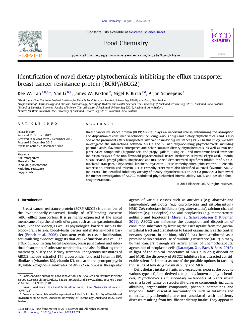 Identification of novel dietary phytochemicals inhibiting the efflux transporter breast cancer resistance protein (BCRP/ABCG2)