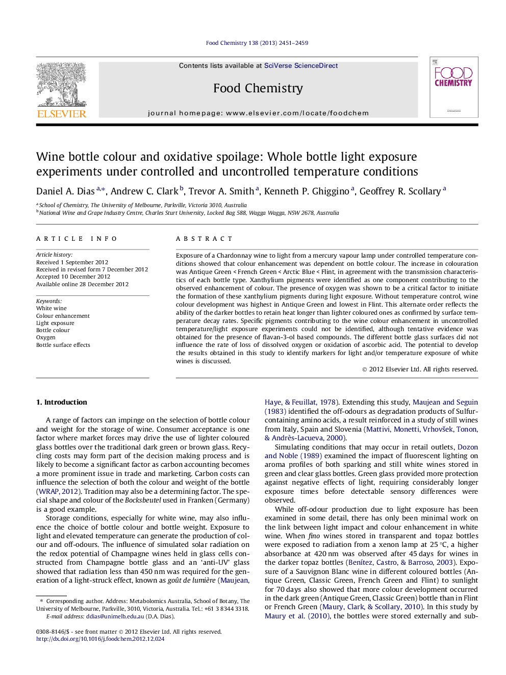 Wine bottle colour and oxidative spoilage: Whole bottle light exposure experiments under controlled and uncontrolled temperature conditions