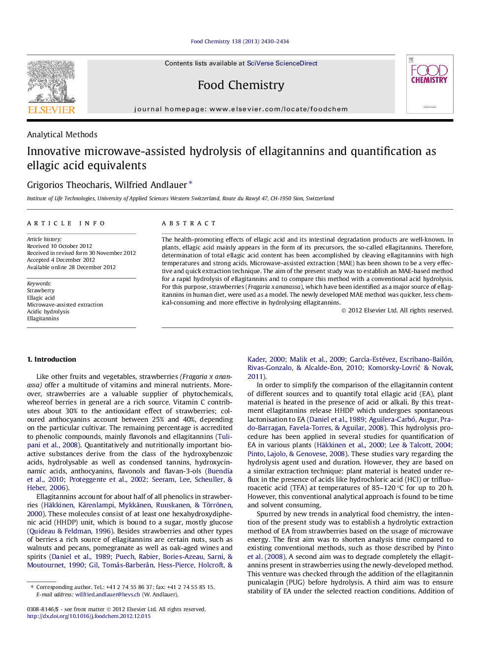 Innovative microwave-assisted hydrolysis of ellagitannins and quantification as ellagic acid equivalents