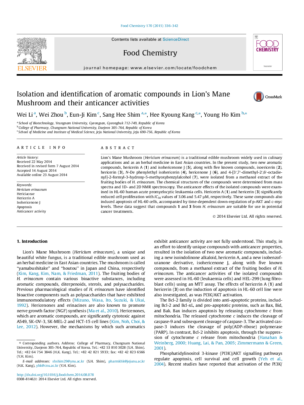 عکس صفحه اول مقاله: Isolation and identification of aromatic compounds in Lion’s Mane Mushroom and their anticancer activities Isolation and identification of aromatic compounds in Lion’s Mane Mushroom and their anticancer activities