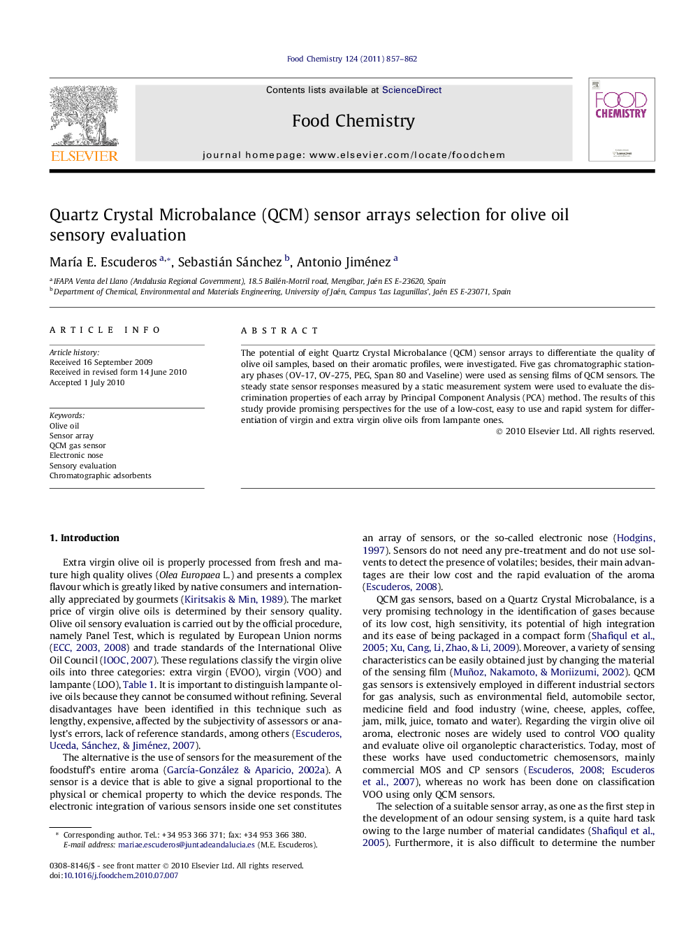 Quartz Crystal Microbalance (QCM) sensor arrays selection for olive oil sensory evaluation