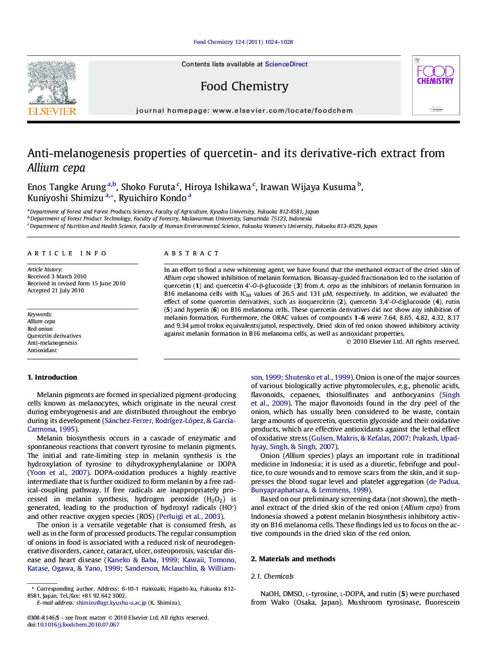 Anti-melanogenesis properties of quercetin- and its derivative-rich extract from Allium cepa