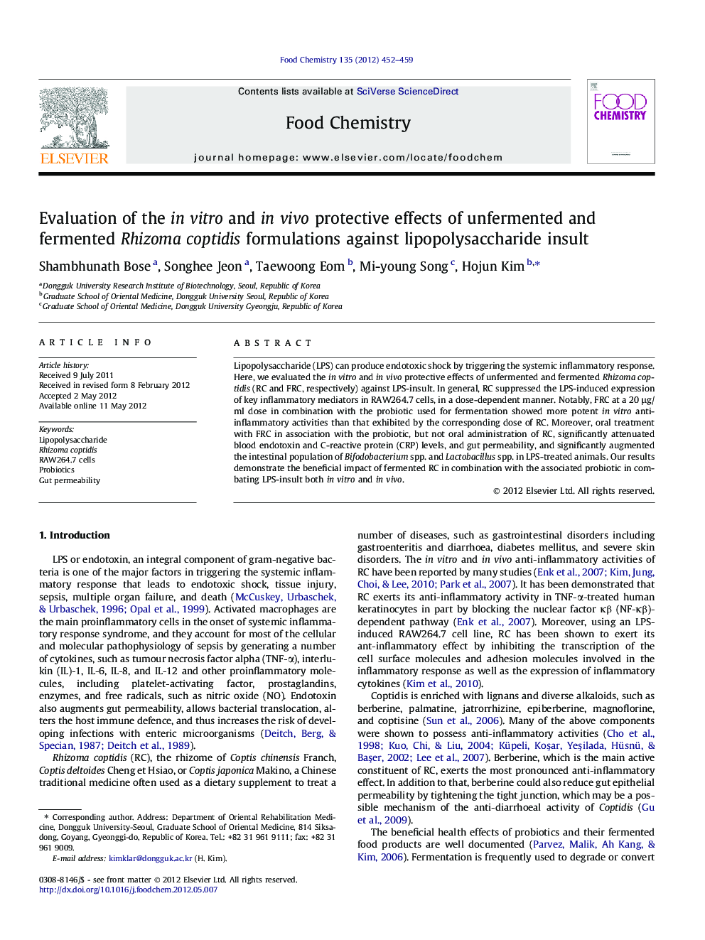 Evaluation of the in vitro and in vivo protective effects of unfermented and fermented Rhizoma coptidis formulations against lipopolysaccharide insult