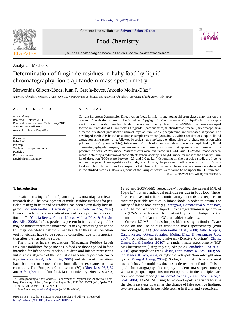 Determination of fungicide residues in baby food by liquid chromatography–ion trap tandem mass spectrometry