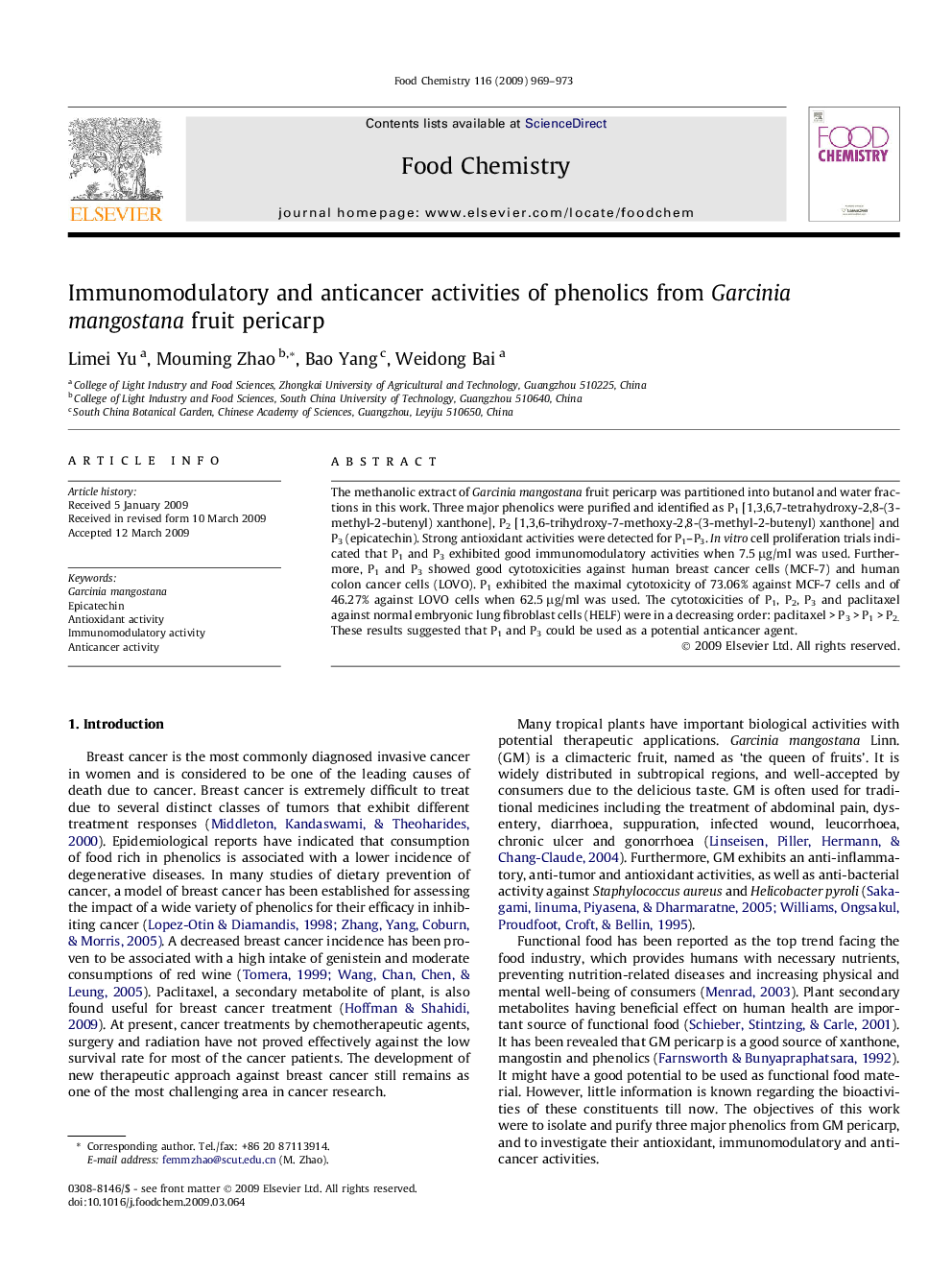 Immunomodulatory and anticancer activities of phenolics from Garcinia mangostana fruit pericarp