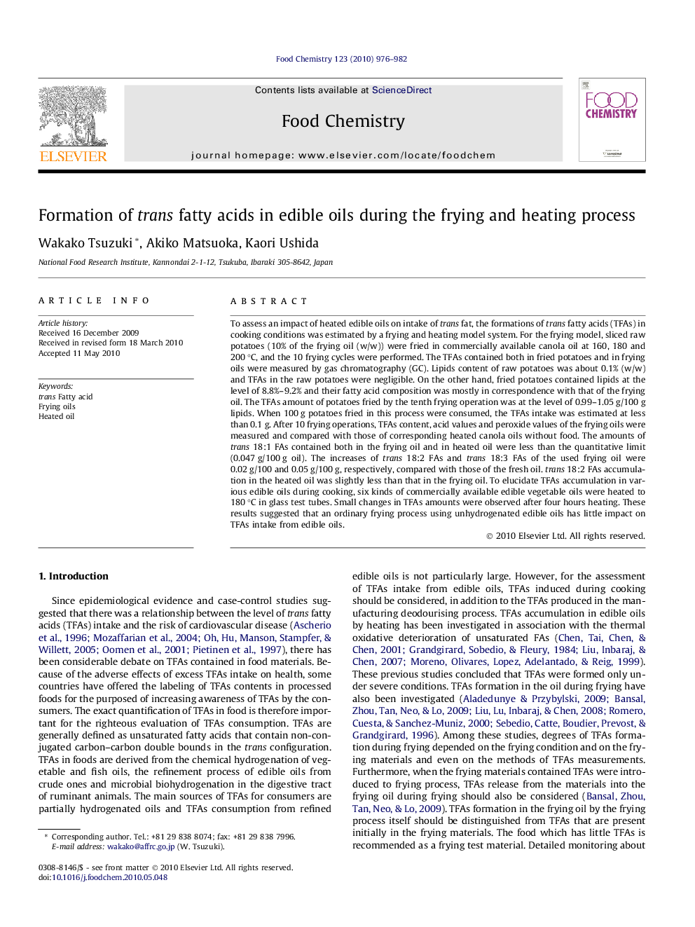 عکس صفحه اول مقاله: Formation of trans fatty acids in edible oils during the frying and heating process Formation of trans fatty acids in edible oils during the frying and heating process