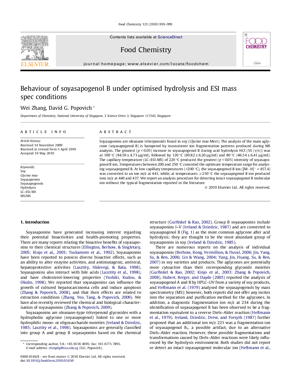 عکس صفحه اول مقاله: Behaviour of soyasapogenol B under optimised hydrolysis and ESI mass spec conditions Behaviour of soyasapogenol B under optimised hydrolysis and ESI mass spec conditions