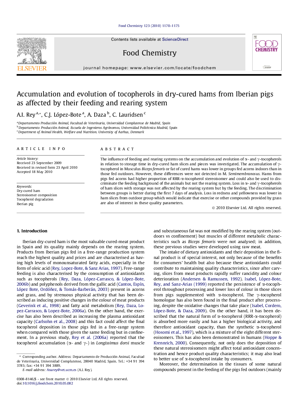 Accumulation and evolution of tocopherols in dry-cured hams from Iberian pigs as affected by their feeding and rearing system