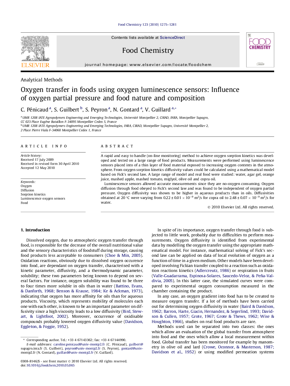 Oxygen transfer in foods using oxygen luminescence sensors: Influence of oxygen partial pressure and food nature and composition