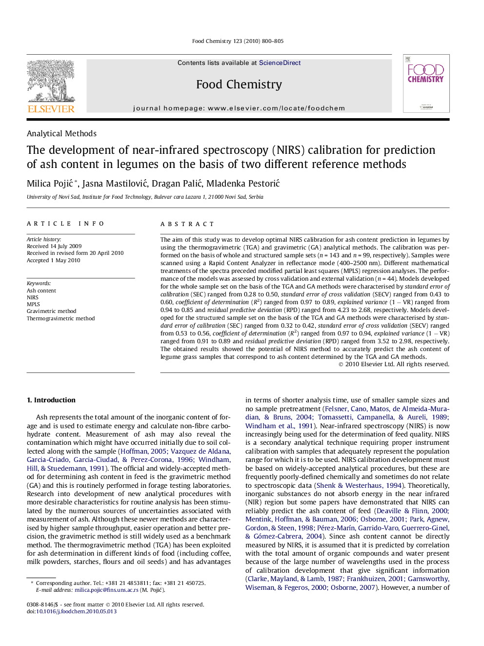 The development of near-infrared spectroscopy (NIRS) calibration for prediction of ash content in legumes on the basis of two different reference methods