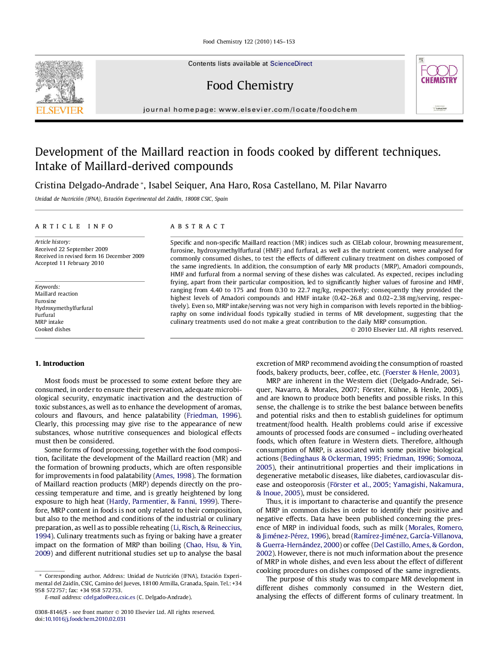 عکس صفحه اول مقاله: Development of the Maillard reaction in foods cooked by different techniques. Intake of Maillard-derived compounds Development of the Maillard reaction in foods cooked by different techniques. Intake of Maillard-derived compounds
