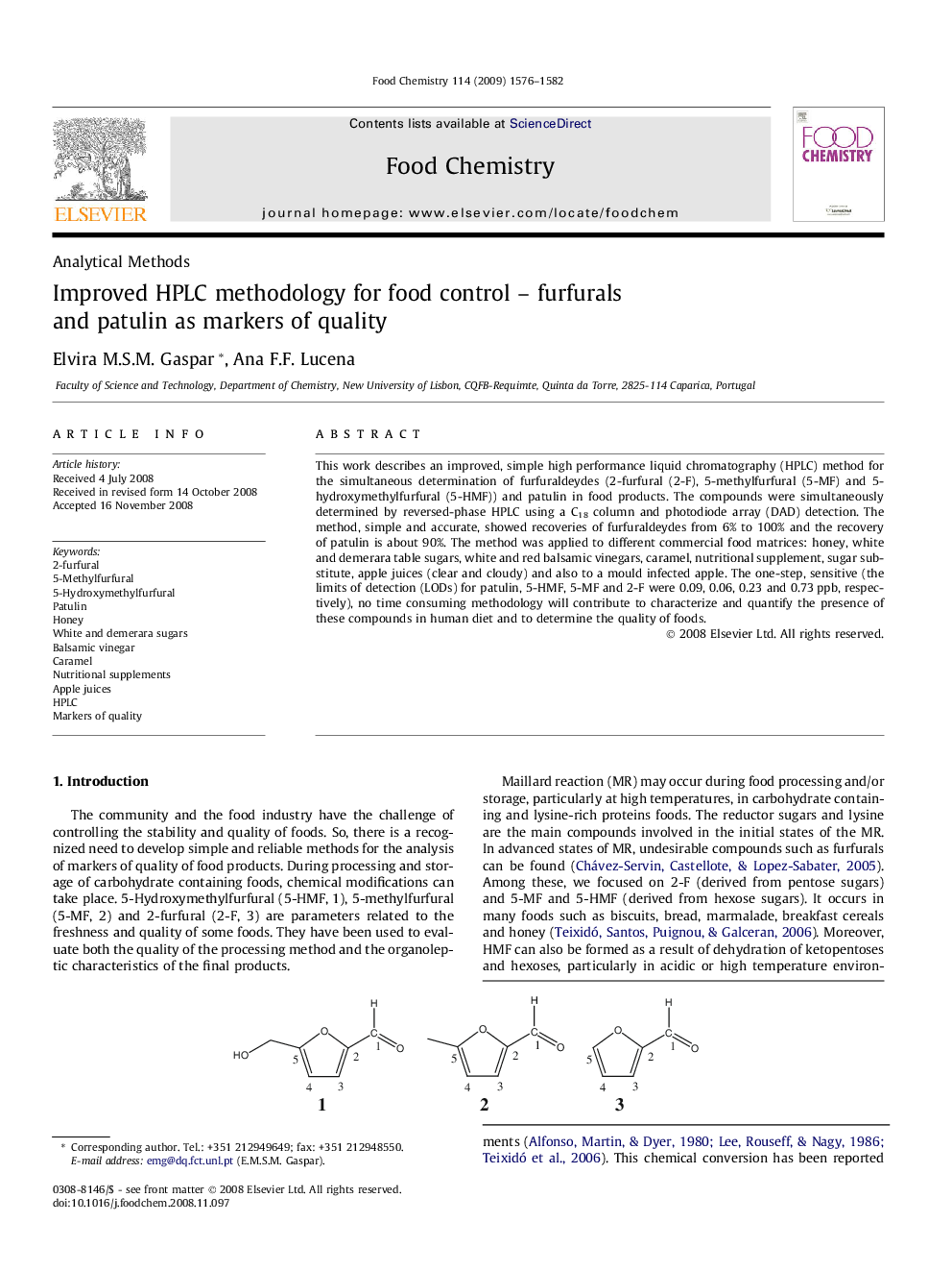 Improved HPLC methodology for food control – furfurals and patulin as markers of quality