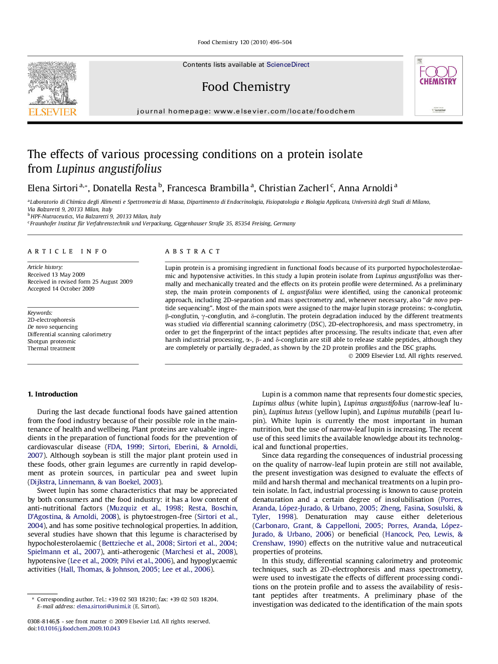 The effects of various processing conditions on a protein isolate from Lupinus angustifolius