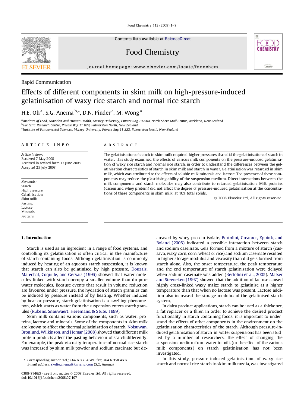 Effects of different components in skim milk on high-pressure-induced gelatinisation of waxy rice starch and normal rice starch