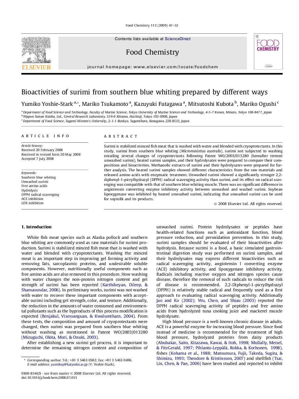 Bioactivities of surimi from southern blue whiting prepared by different ways