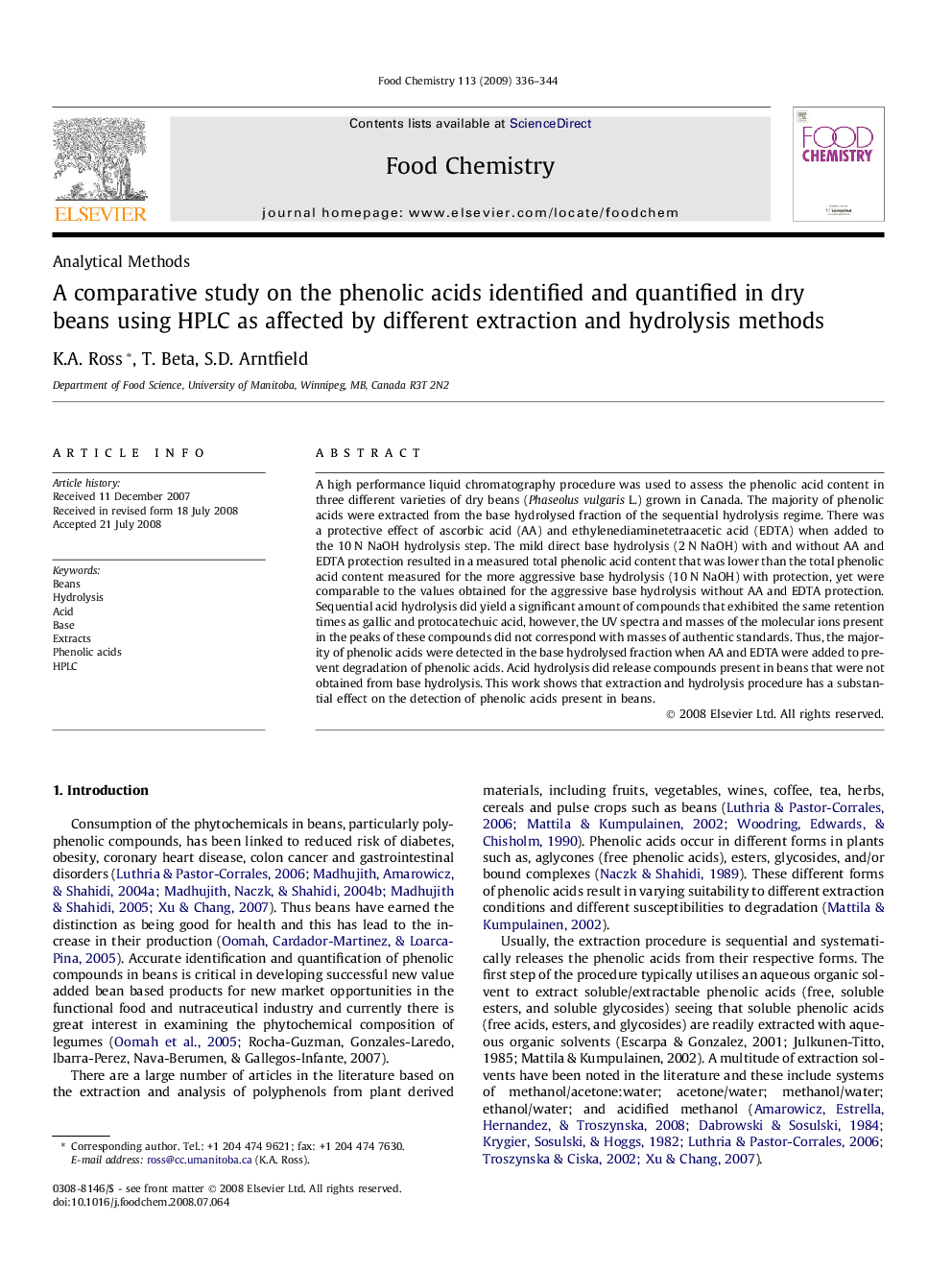 عکس صفحه اول مقاله: A comparative study on the phenolic acids identified and quantified in dry beans using HPLC as affected by different extraction and hydrolysis methods A comparative study on the phenolic acids identified and quantified in dry beans using HPLC as affected by different extraction and hydrolysis methods