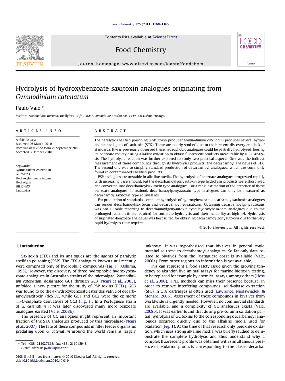 Hydrolysis of hydroxybenzoate saxitoxin analogues originating from Gymnodinium catenatum