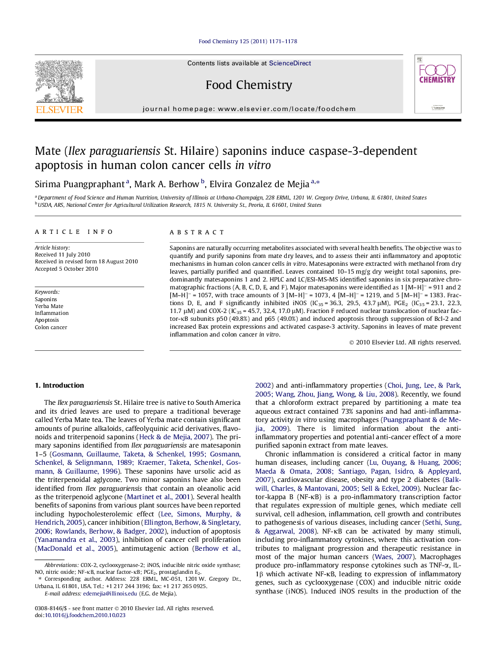 Mate (Ilex paraguariensis St. Hilaire) saponins induce caspase-3-dependent apoptosis in human colon cancer cells in vitro