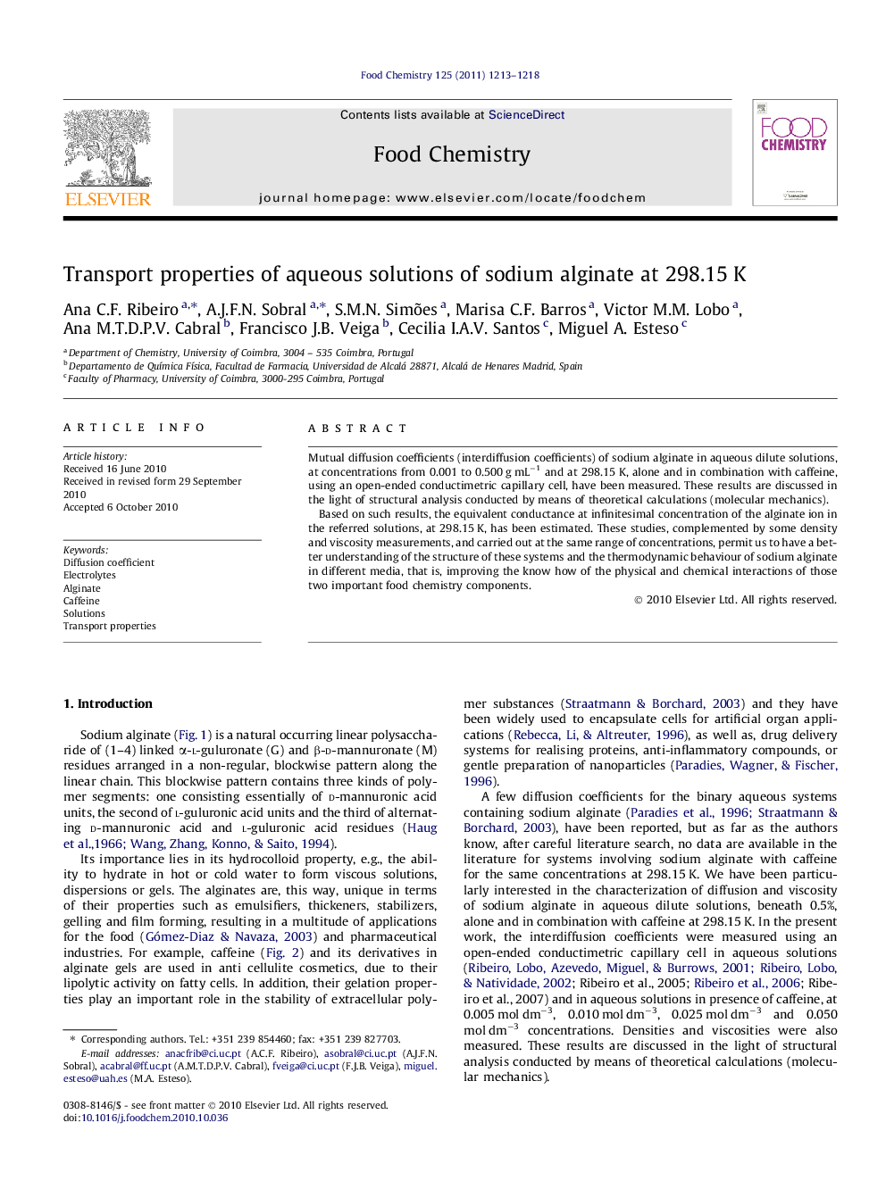 Transport properties of aqueous solutions of sodium alginate at 298.15 K