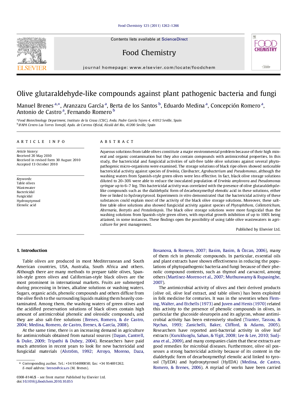 عکس صفحه اول مقاله: Olive glutaraldehyde-like compounds against plant pathogenic bacteria and fungi Olive glutaraldehyde-like compounds against plant pathogenic bacteria and fungi