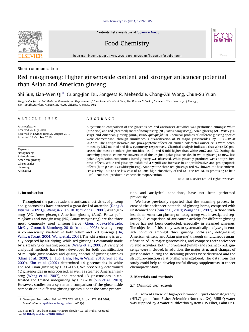 Red notoginseng: Higher ginsenoside content and stronger anticancer potential than Asian and American ginseng