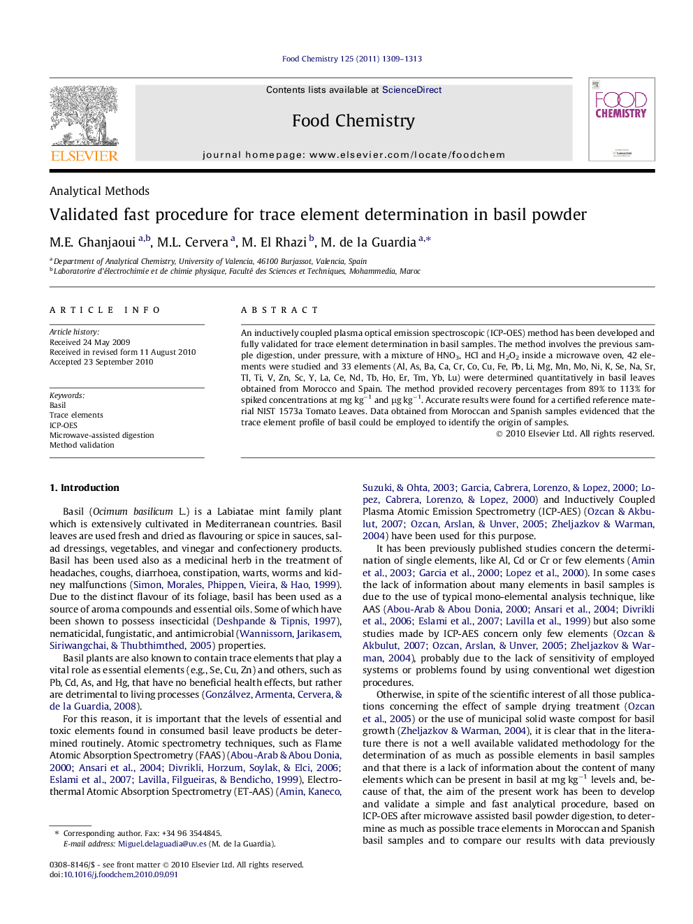 Validated fast procedure for trace element determination in basil powder