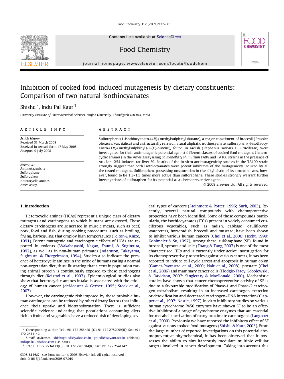 Inhibition of cooked food-induced mutagenesis by dietary constituents: Comparison of two natural isothiocyanates