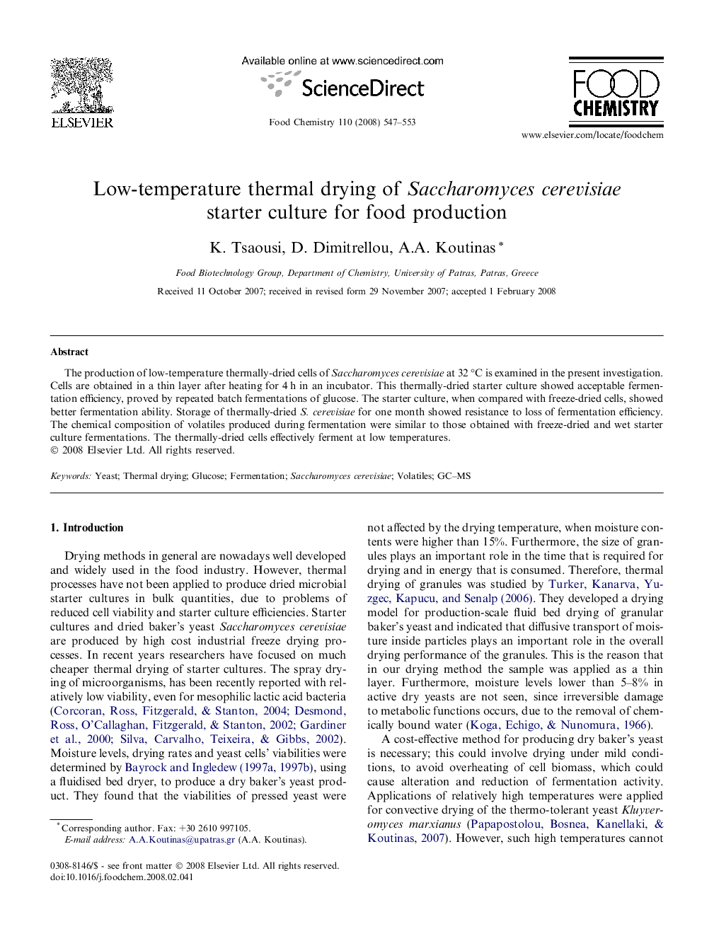 Low-temperature thermal drying of Saccharomyces cerevisiae starter culture for food production