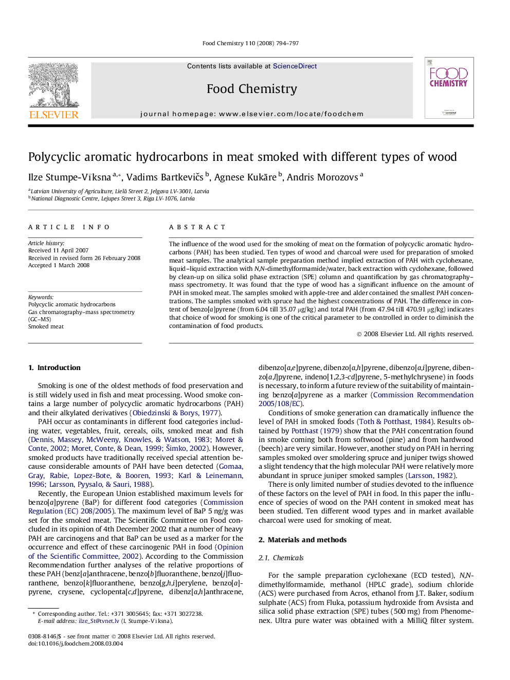 Polycyclic aromatic hydrocarbons in meat smoked with different types of wood