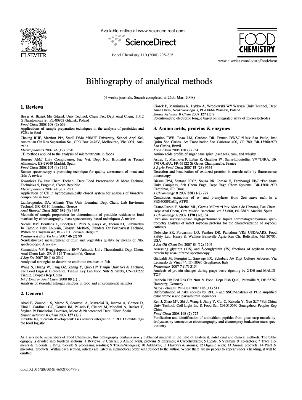 Bibliography of Analytical Methods