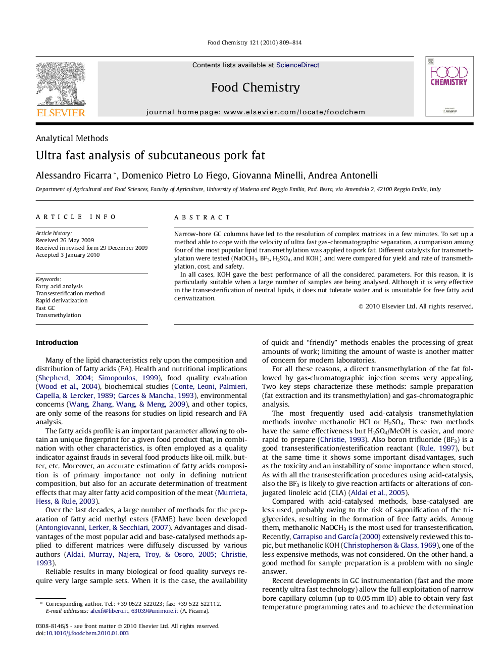 Ultra fast analysis of subcutaneous pork fat