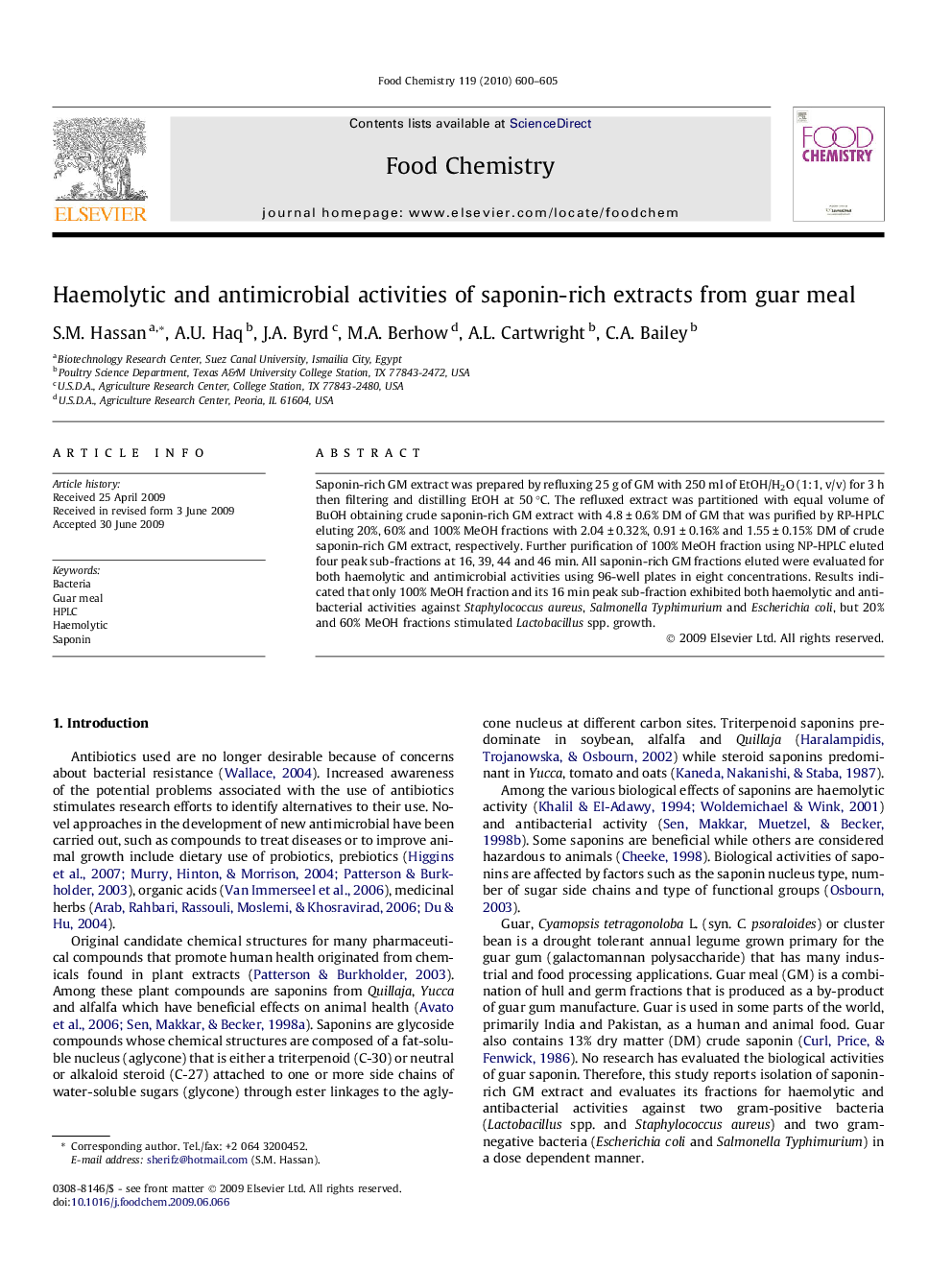 عکس صفحه اول مقاله: Haemolytic and antimicrobial activities of saponin-rich extracts from guar meal Haemolytic and antimicrobial activities of saponin-rich extracts from guar meal