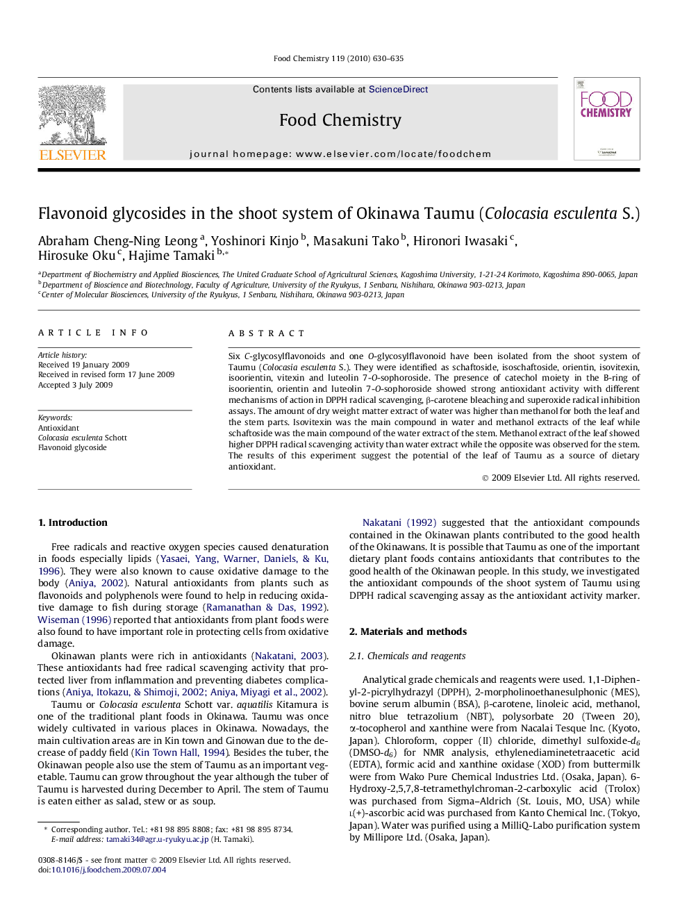 Flavonoid glycosides in the shoot system of Okinawa Taumu (Colocasia esculenta S.)