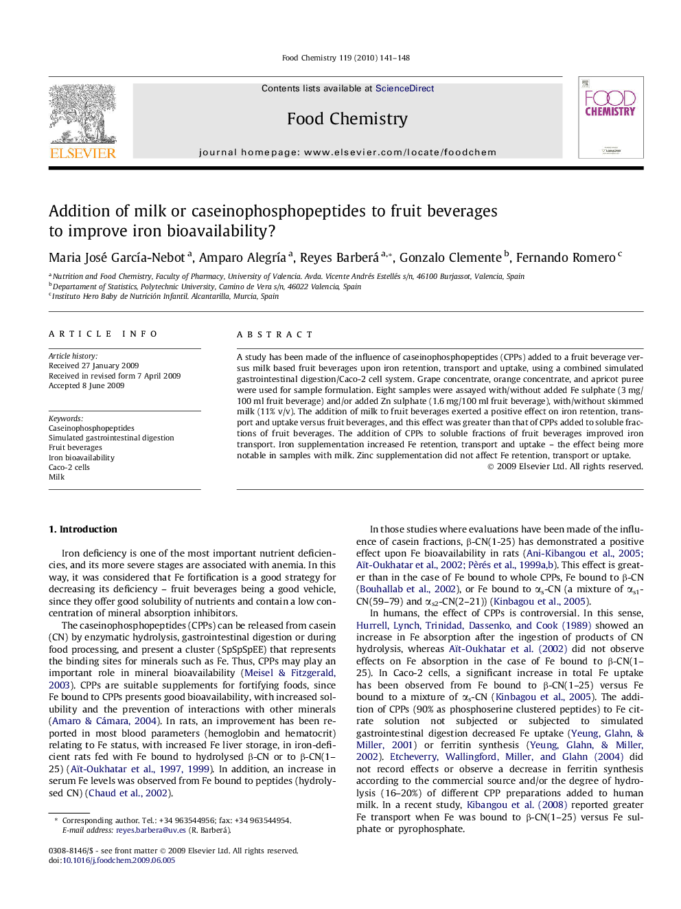 Addition of milk or caseinophosphopeptides to fruit beverages to improve iron bioavailability?