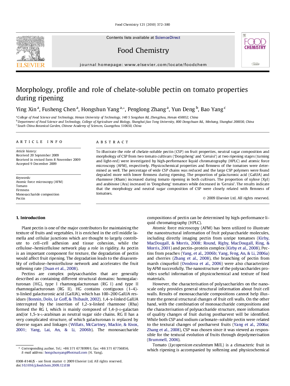 Morphology, profile and role of chelate-soluble pectin on tomato properties during ripening