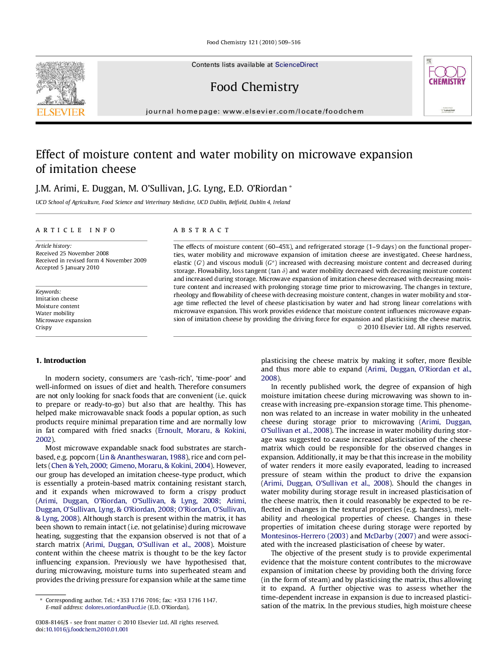 Effect of moisture content and water mobility on microwave expansion of imitation cheese