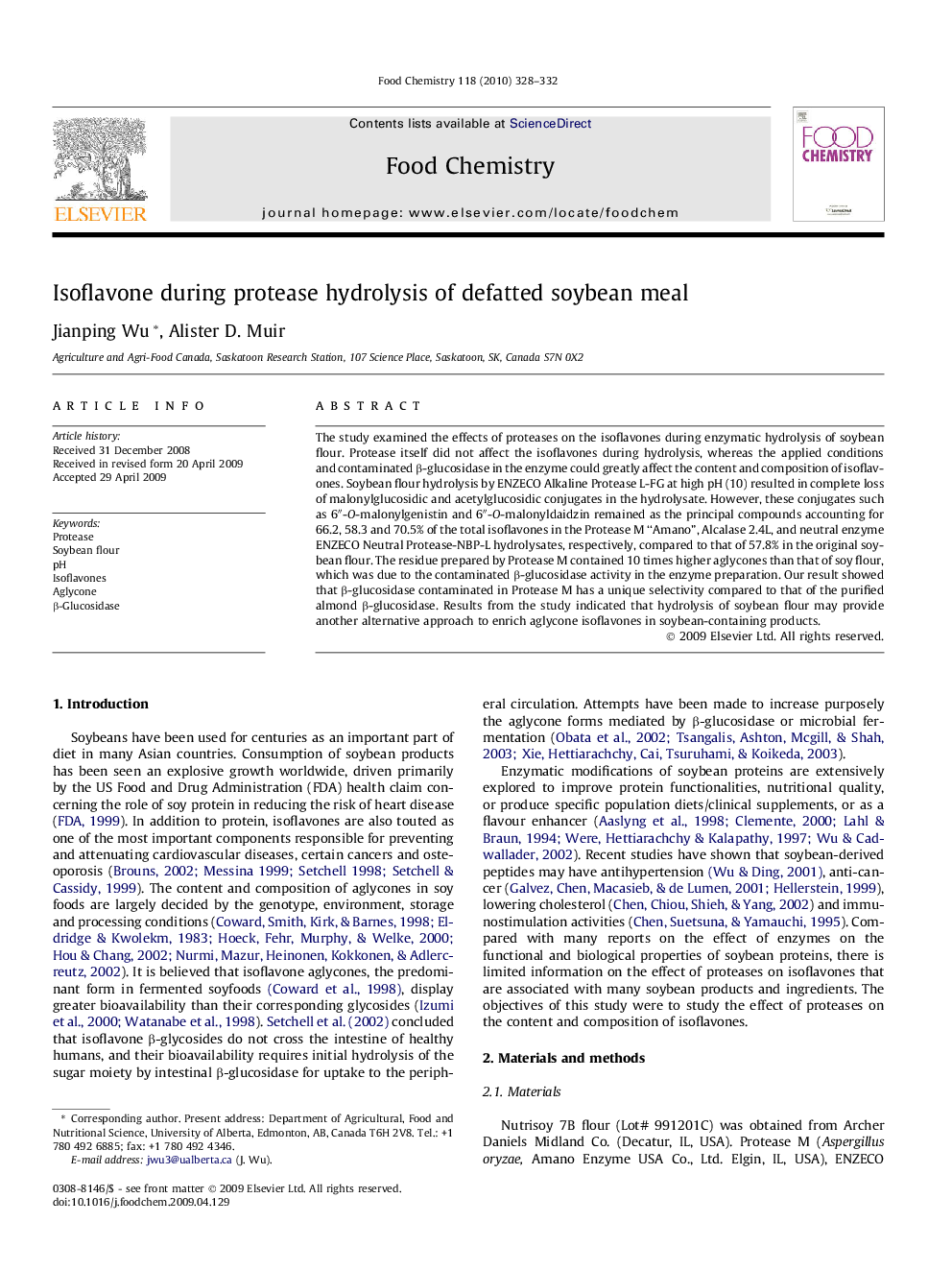 Isoflavone during protease hydrolysis of defatted soybean meal