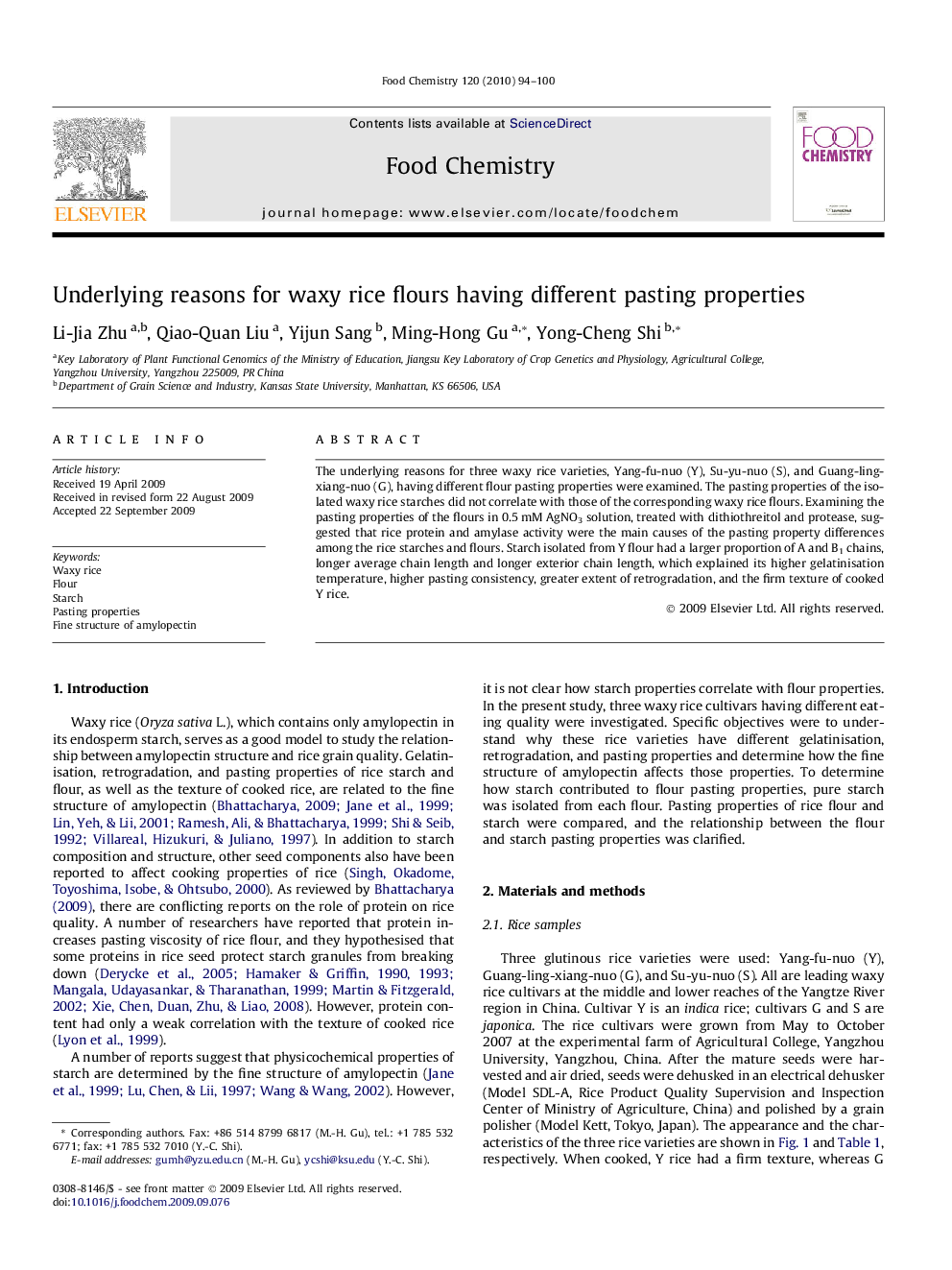 Underlying reasons for waxy rice flours having different pasting properties