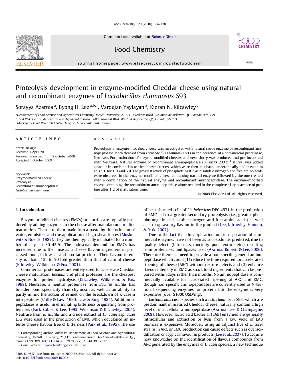 Proteolysis development in enzyme-modified Cheddar cheese using natural and recombinant enzymes of Lactobacillus rhamnosus S93