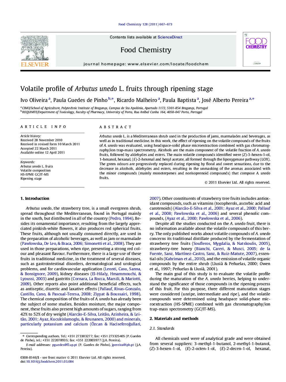 Volatile profile of Arbutus unedo L. fruits through ripening stage