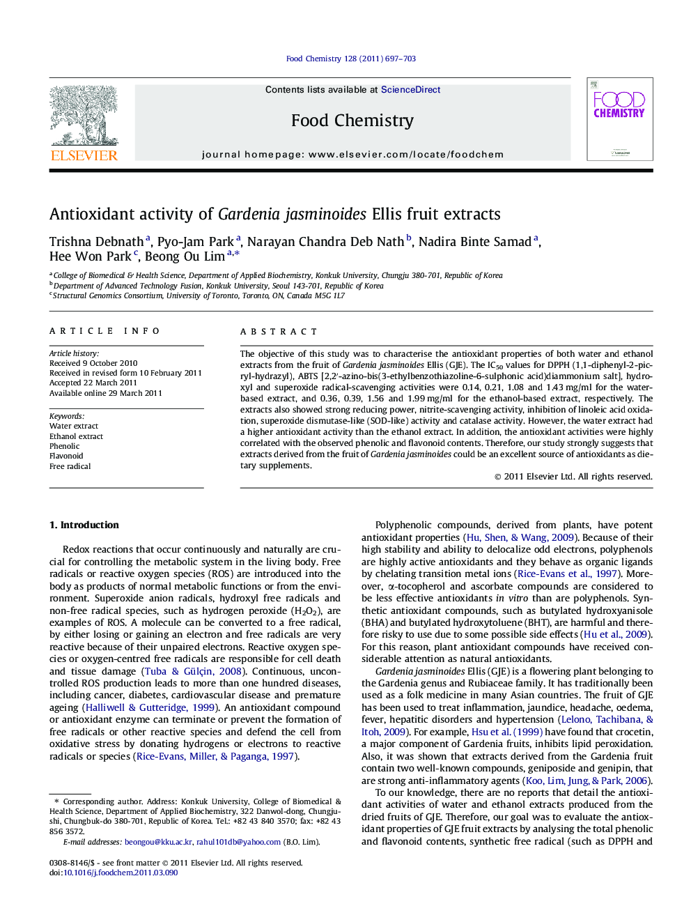 Antioxidant activity of Gardenia jasminoides Ellis fruit extracts