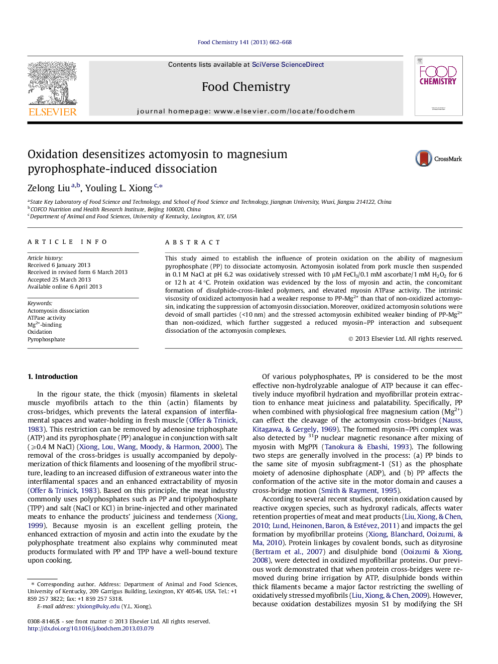 Oxidation desensitizes actomyosin to magnesium pyrophosphate-induced dissociation