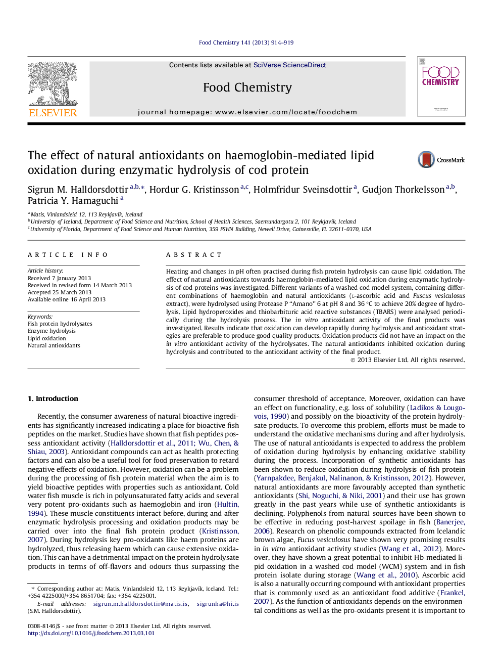 The effect of natural antioxidants on haemoglobin-mediated lipid oxidation during enzymatic hydrolysis of cod protein