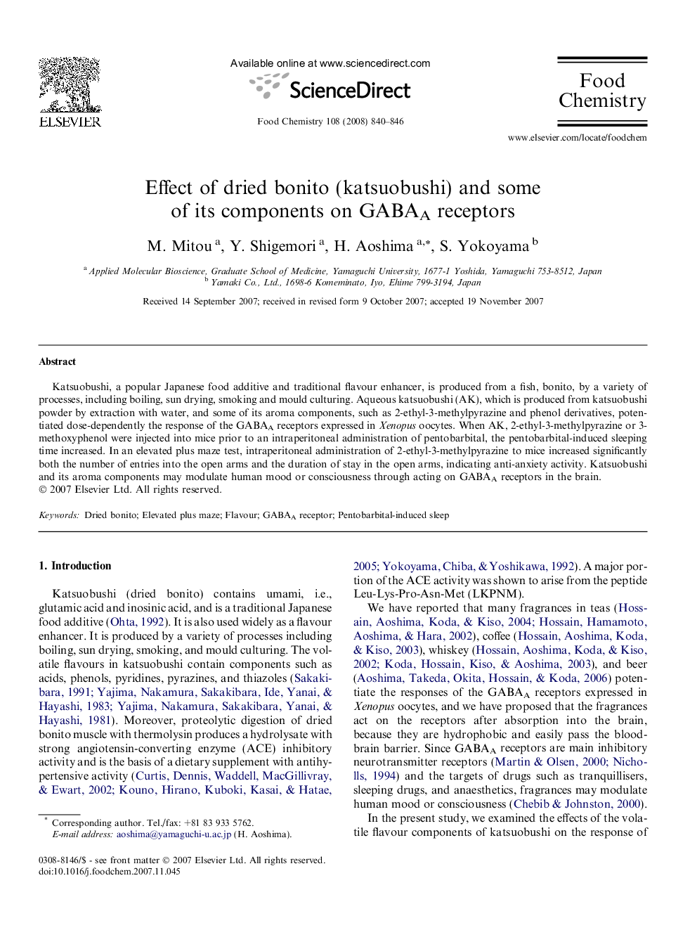 Effect of dried bonito (katsuobushi) and some of its components on GABAA receptors