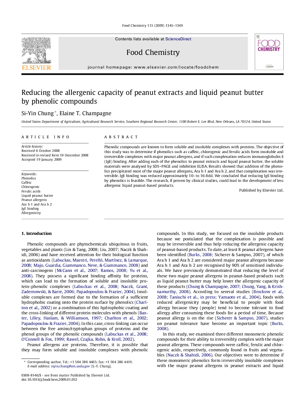 Reducing the allergenic capacity of peanut extracts and liquid peanut butter by phenolic compounds