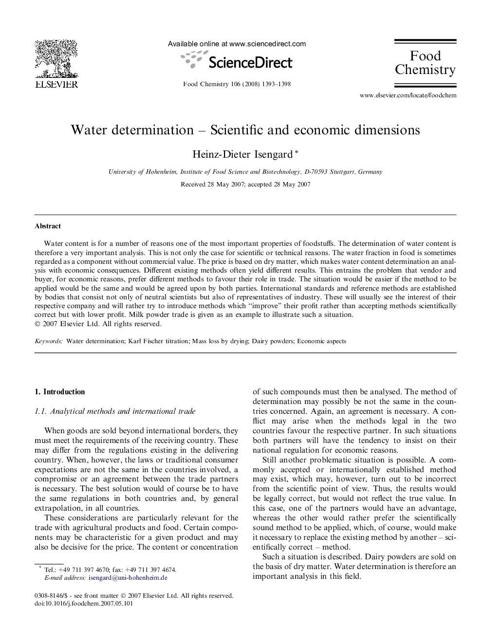 Water determination – Scientific and economic dimensions