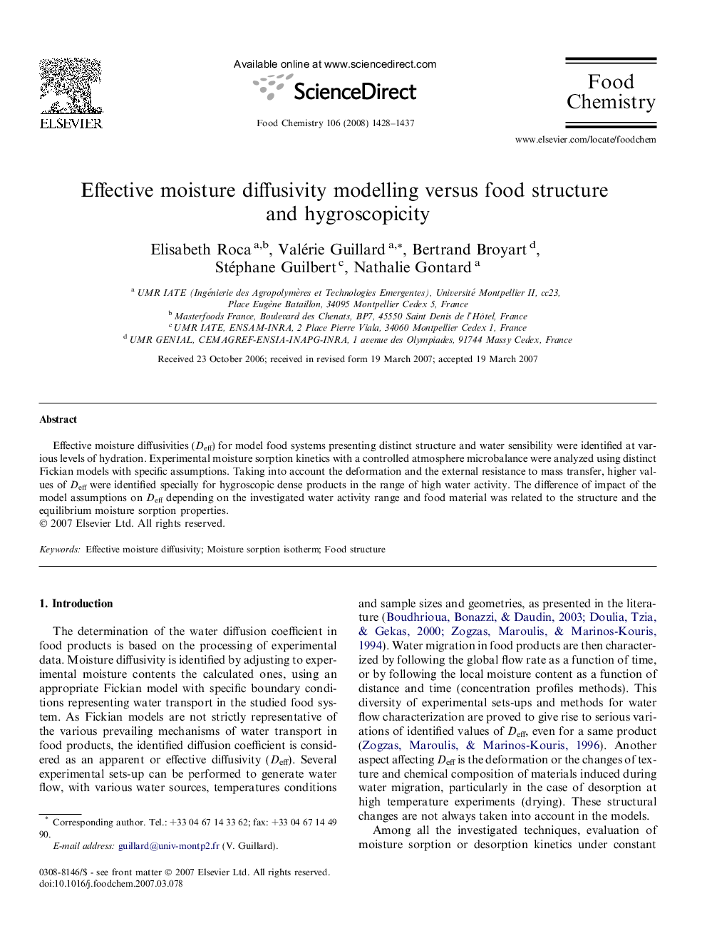 Effective moisture diffusivity modelling versus food structure and hygroscopicity